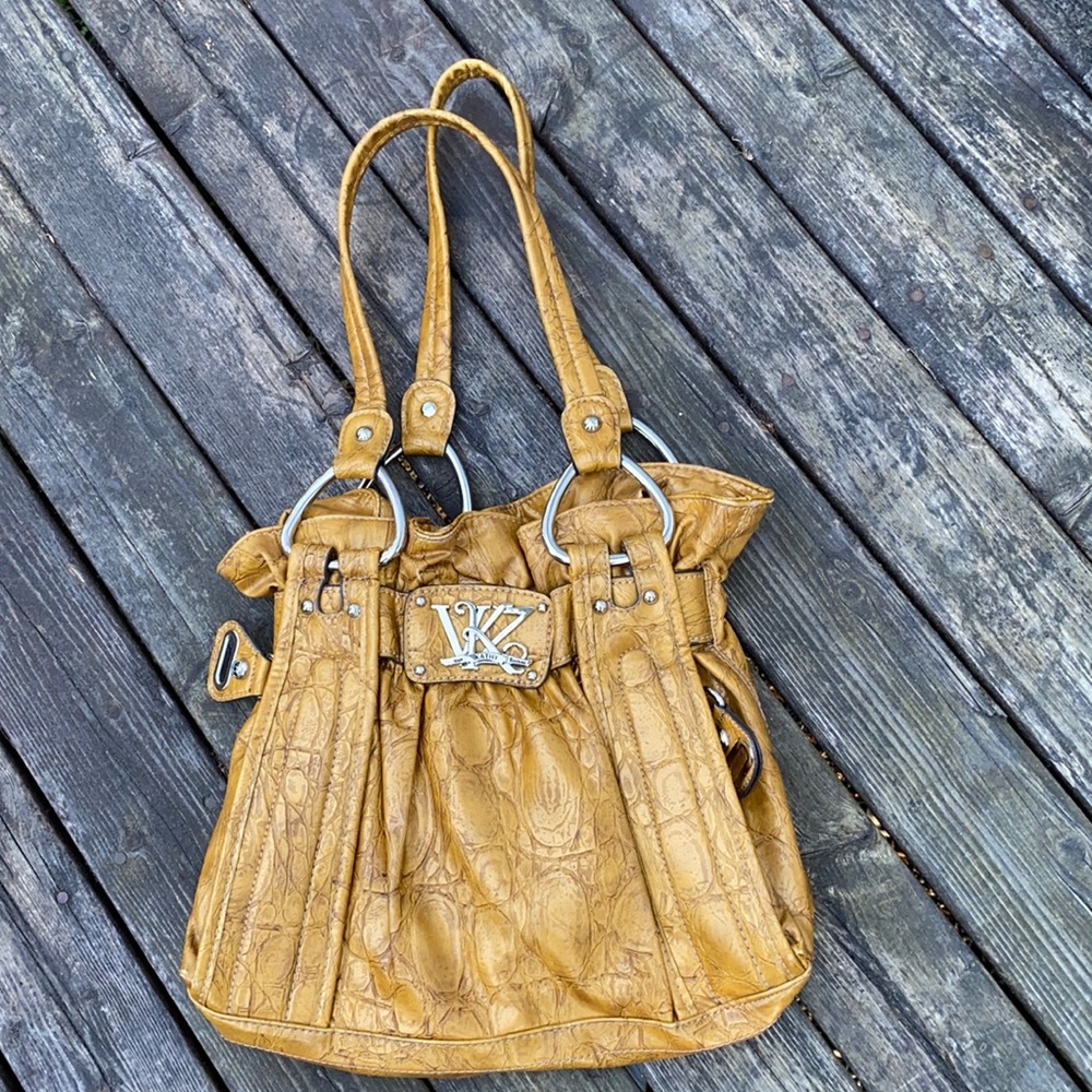 Kathy Van Zeeland Mustard Croc-Embossed Tote
